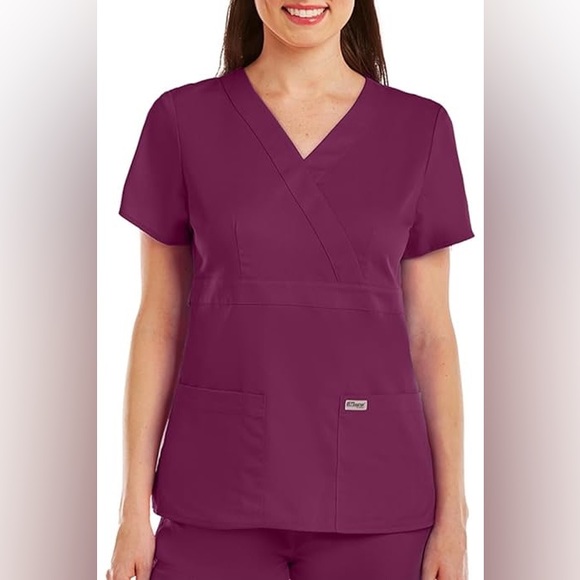 Grey’s Anatomy by Barco Wine XS Riley Set. Mock wrap V-Neck Scrubs Top & Pants - Picture 1 of 13